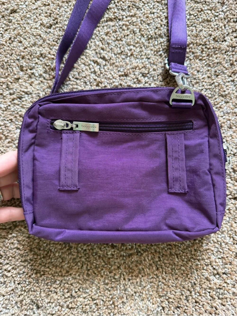BAGGALLINI Plum Purple Nylon Zippered Crossbody Shoulder Bag